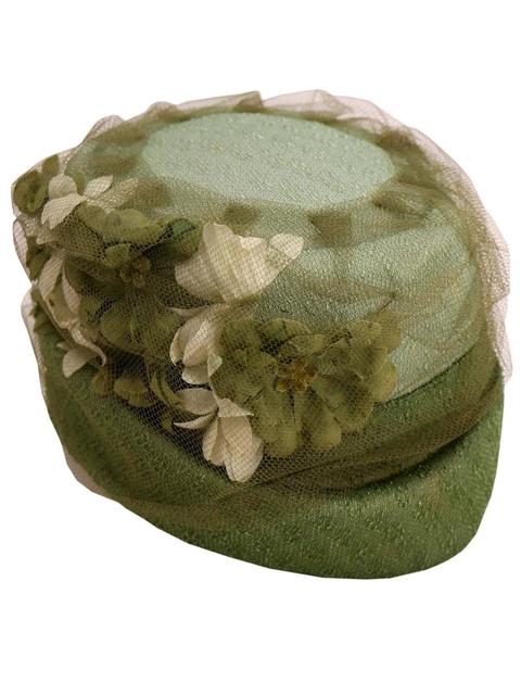 Cappello a rete floreale alto verde anni '60 anni '60 retrò vero vintage