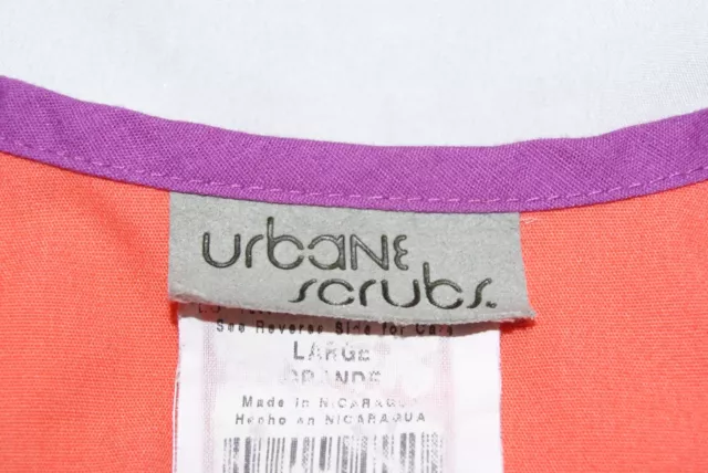 urbane scrubs scrub top womens large orange w/ purple piping 3