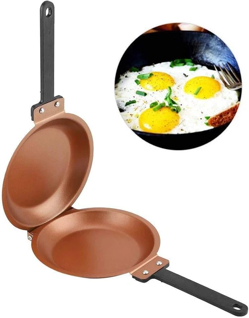 Frying Pan, Double Side Frying Pan Non-Stick Flip Folding Frying Pan (Golden)