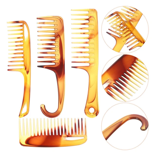 1 set pettine in plastica ambra uomo pettinare capelli denti larghi pettini capelli portatili