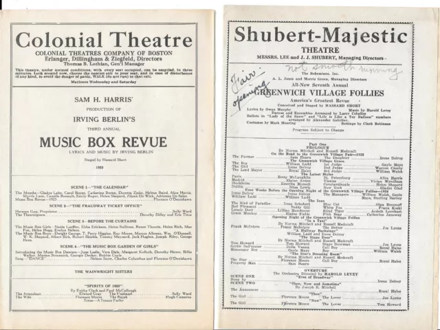 2 1920's Boston Programs for Music Box Revue & Greenwich Follies