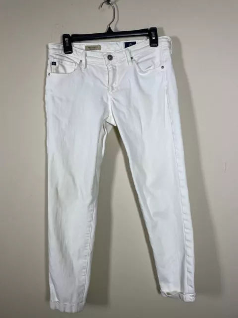 AG Adriano Goldschmied Stilt Roll Up Cigarette Leg White Denim Jeans Size 28R