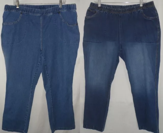 Plus Sze 3X 22 24 W Petites Blue Stretch Jeans Denim Pant Pull-on Elastic Waist