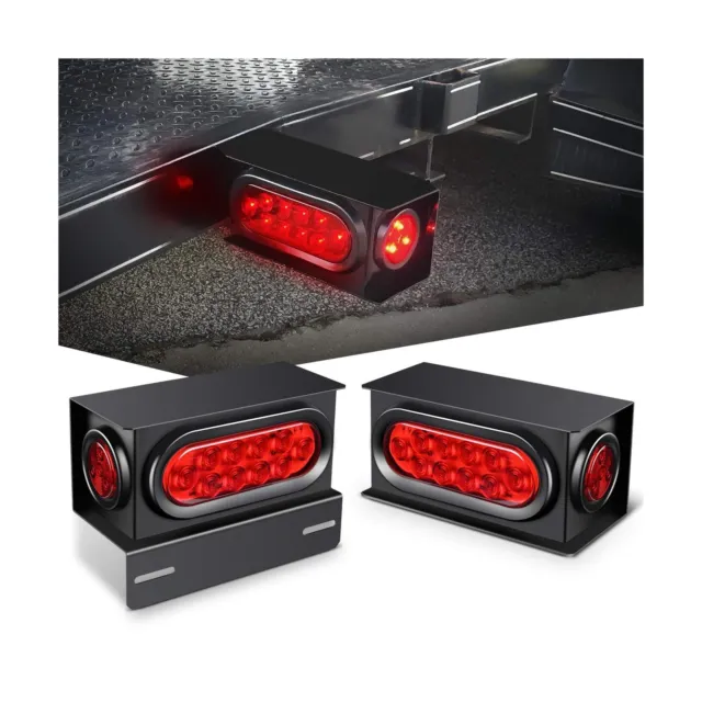 Nilight - TL-34 2PCS Steel Trailer Light Boxes Housing Kit w/6Inch Oval Red L...