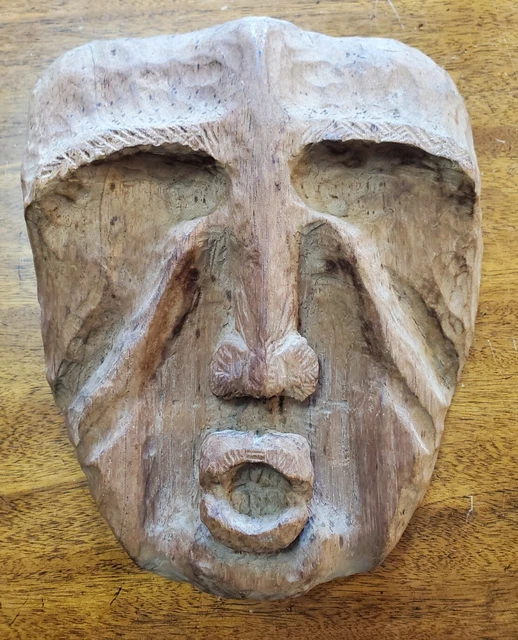 Vintage Hand Carved African Tribal Face Dated 1966 Tribal (MASK) primitive 9.5x8