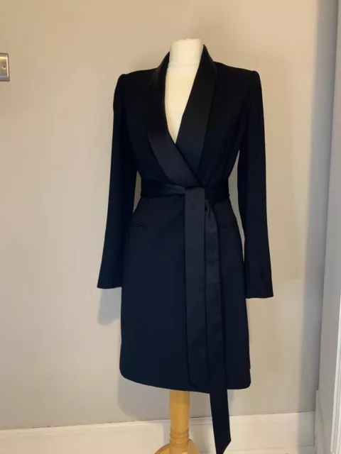 Coast Black Tuxedo Blazer Wrap Long Sleeve Dress Size 10