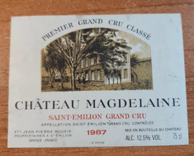 Etiquette de vin/ Wine Label MAGDELEINE 1987 décollée