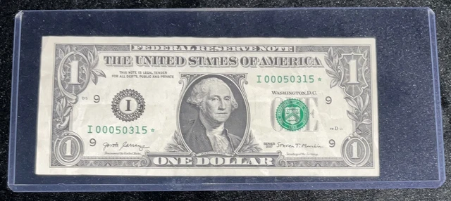 $1 star note low serial number Rare Cutting Error I00050315* FW note