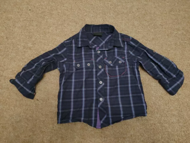 Baby Boy Next Purple Checked Long Sleeve Buttoned Shirt 9-12 Months