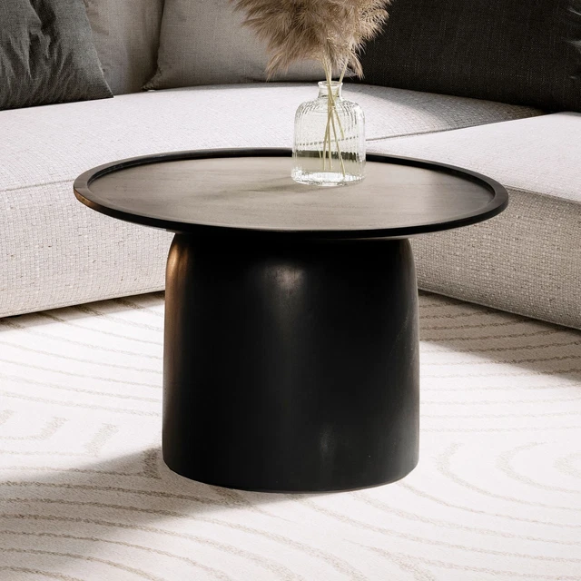 FINEBUY TABLE BASSE Ronde Bois Massif Noir 60x60x40 cm Table Salon ...