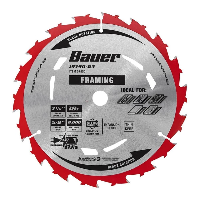 Hoja de sierra circular con marco 18T BAUER 7-1/4 in 57950