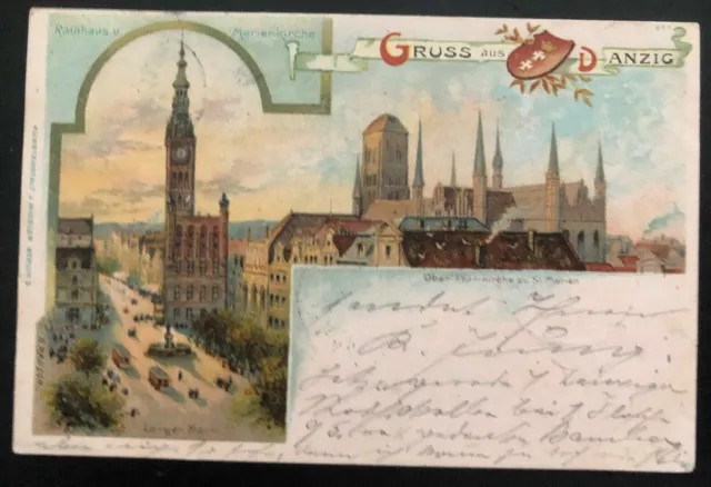 1900 Danzig Germany Greetings picture Postcard Cover To Bamberg