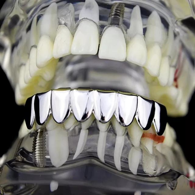 Grillz Eight Bottom 8 Tooth Silver Tone Lower Teeth Slugs Hip Hop Grills