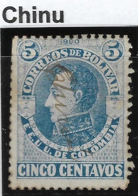 Stamps-Bolivar. 1880. 5c Bleu. Sg:19. D'Occasion " Collery " Stylo Cancel