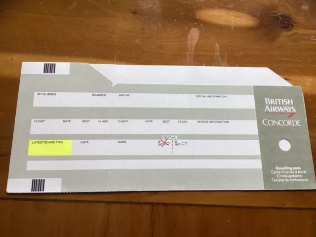 British Airways Concorde Original Flight Boarding Pass  Unused Mint 1990 s v2