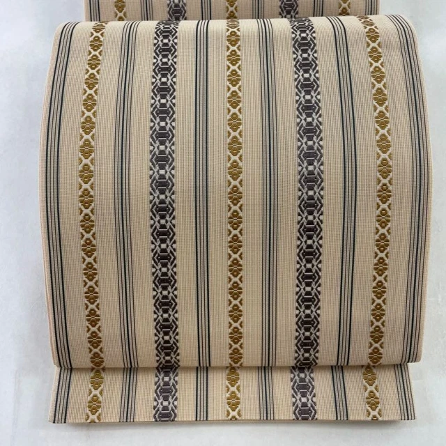 Japanese Kimono Obi belt Pure Silk women Summer obi gauze stripes geometry beige