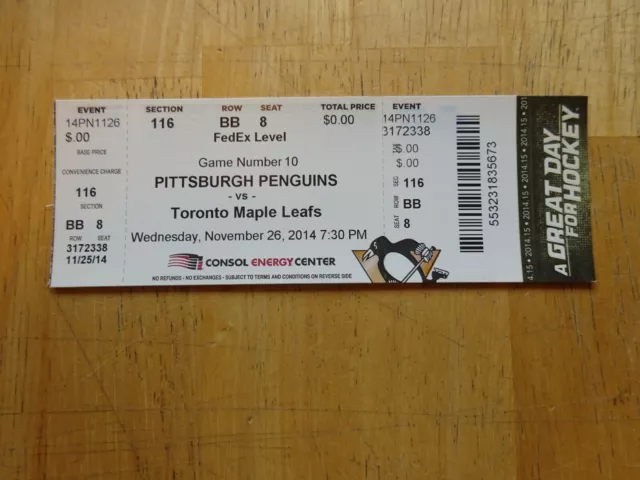 Sidney Crosby  800 NHL Points Ticket  Pittsburgh Penguins