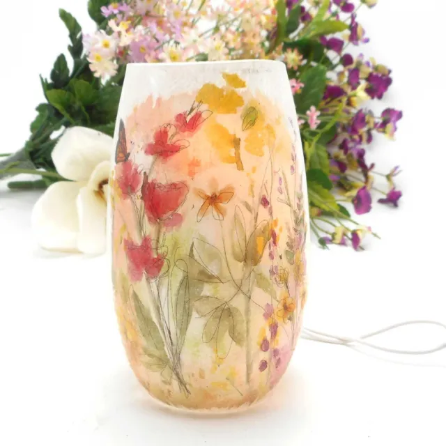 Stony Creek Decorative Lighted Glass Pastel Flowers Butterflies 5" Vase ATN04B
