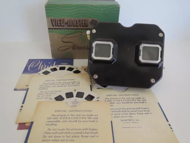 SAWYER'S VIEW-MASTER STEREOSCOPE with BOX & 3 Reels Tom and Jerry CINDERELLA