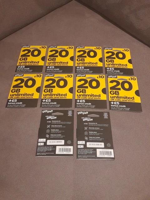 Sim Card Bundle Giff Gaff Pay As You Go X10
