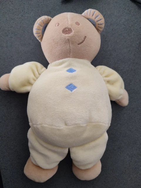 Doudou ours jaune bleu marron TEX 27CM