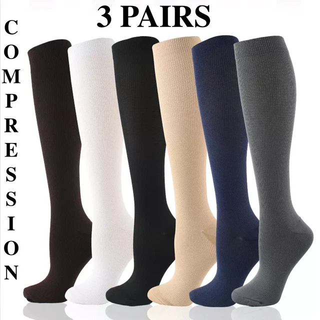 (3 Pairs) Compression Socks Stockings Women Mens Knee High Medical 20-30 mmHG