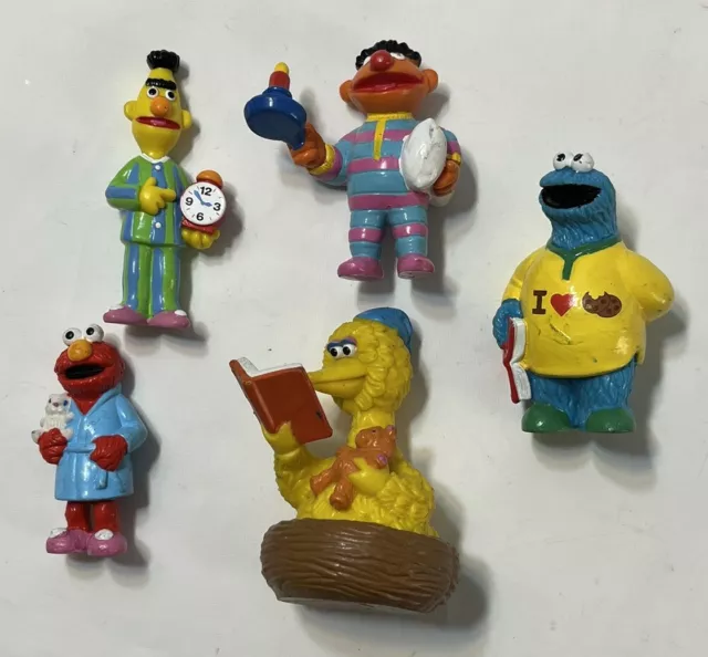 Vintage Sesame Street Muppets BEDTIME PJs Bert Ernie PVC Figure Set Applause Lot