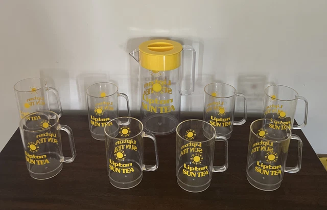 Vintage Lipton Sun Tea Plastic Drink Pitcher & 8 Cups Ice Tea Box V