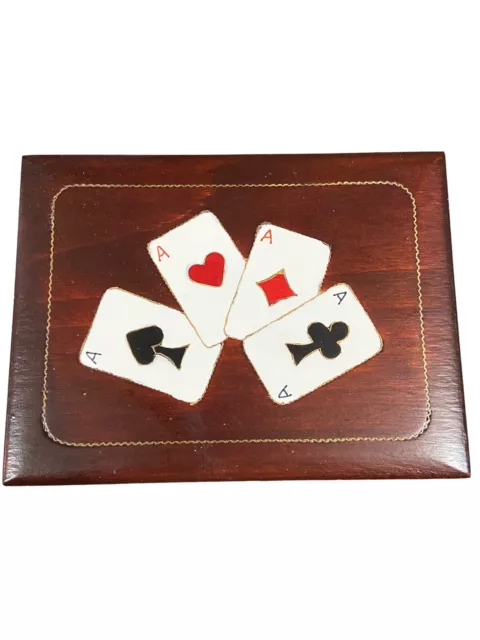 Decorative Wooden Double Playing Cards box wo cards.  Aces. hand painted Poland