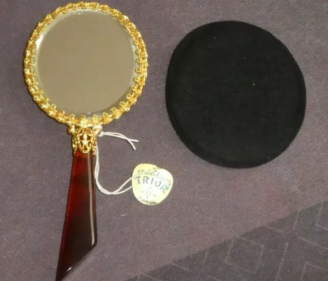 Ancien petit miroir de sac à main face à main vintage déco porcelaine de  Limoges