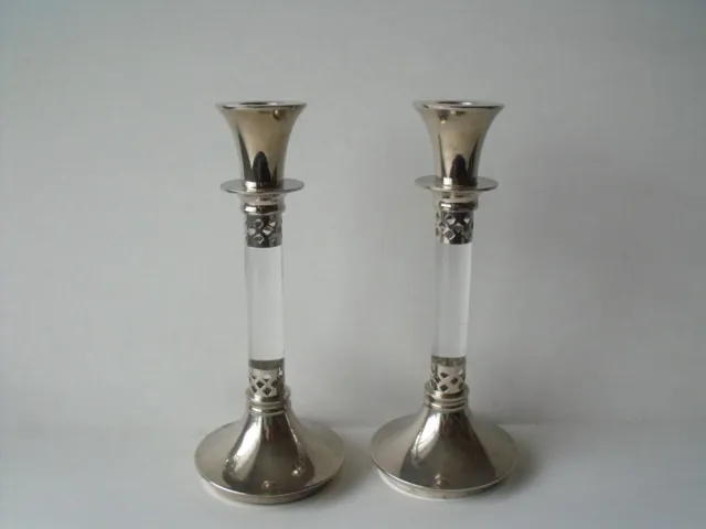 beautiful pair of white metal contempory candlesticks in good condition, 8.5"