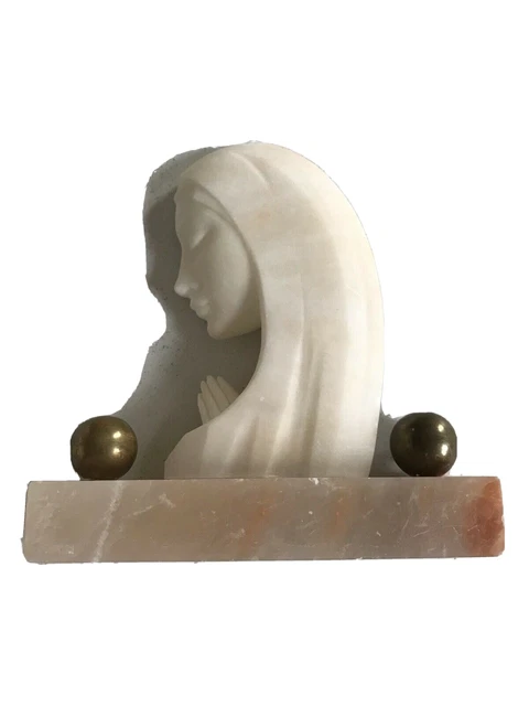 Sculpture Vierge en albâtre sur socle marbre signée Pedrini.