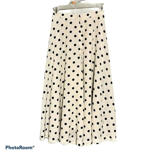 Vintage Long Coulotte Style Pants Split Skirt Gouchos Size XS White Polk Dot