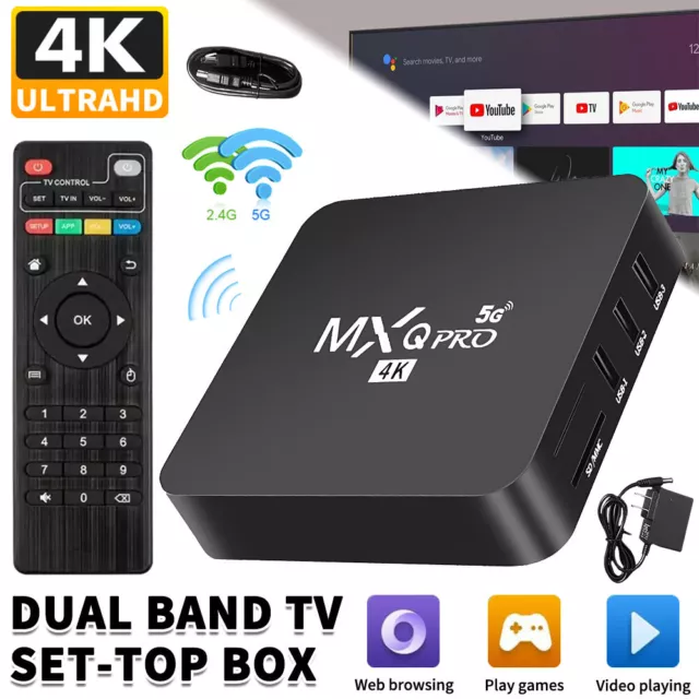 MXQ Pro 4K Ultra HD 64Bit WIFI Android 10.0 Quad Core Smart TV Box Media Player