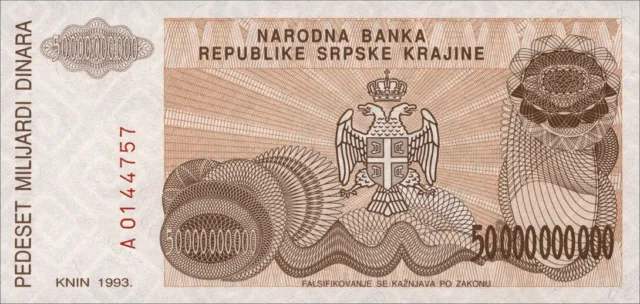 Kroatien Serb. Krajina / Croatia P.R29 50 Mrd. Dinara 1993 (1) UNC