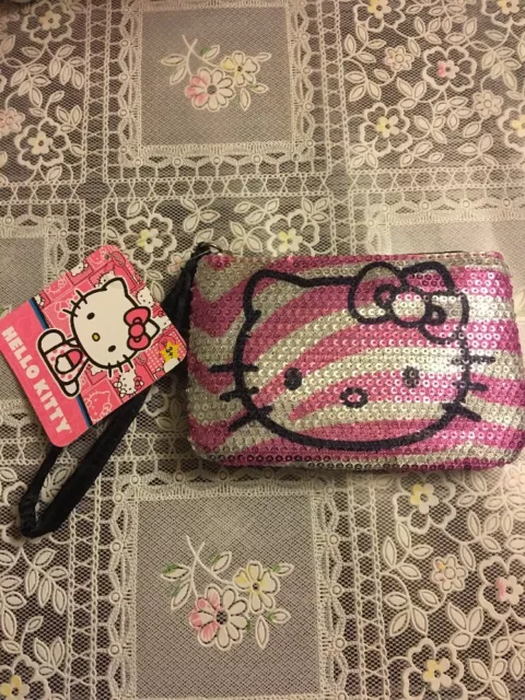 NWT Sanrio Hello Kitty Sequin Wristlet Wallet Pink/ Silver