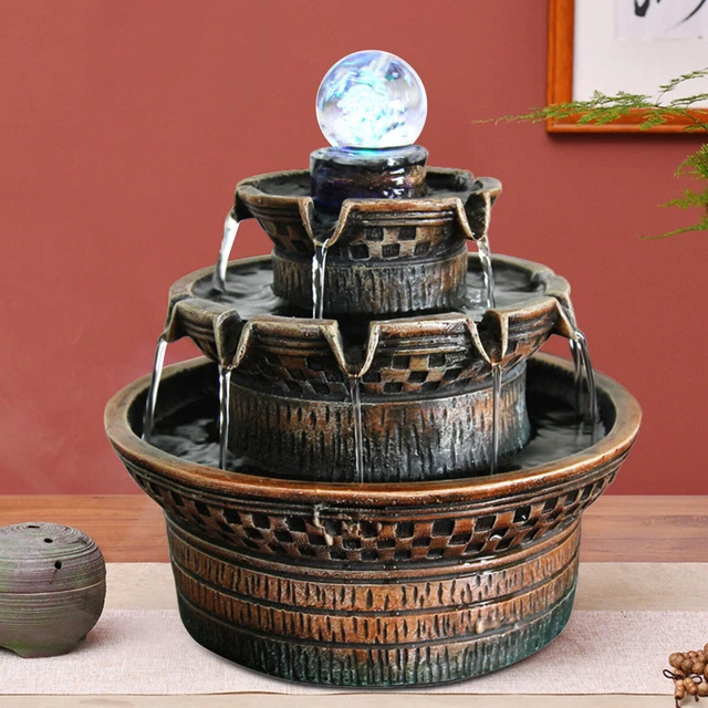 WATER FOUNTAIN WITH LED Light Tabletop Waterfall Zen Indoor Decor Small