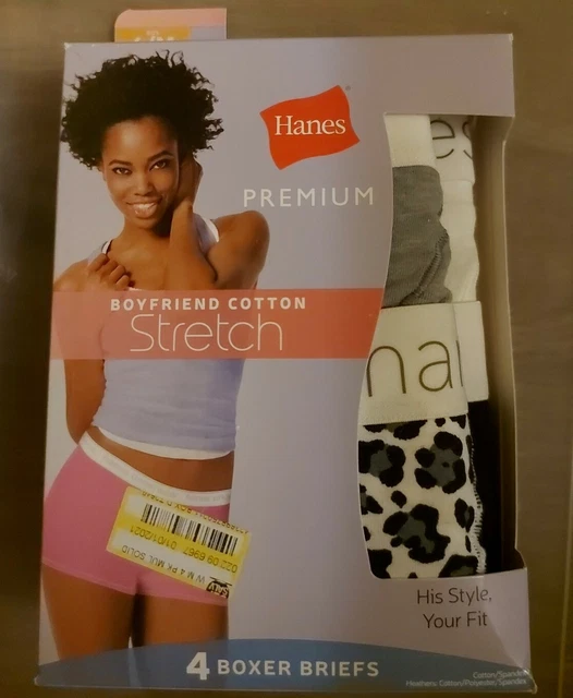 HANES PREMIUM WOMEN'S 4pk Boyfriend Cotton Stretch Boxer Briefs