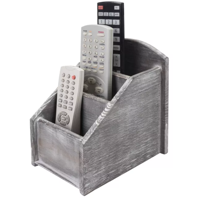 MyGift Vintage Gray Wood All in One Couch Snack Caddy with Remote Control  Slots
