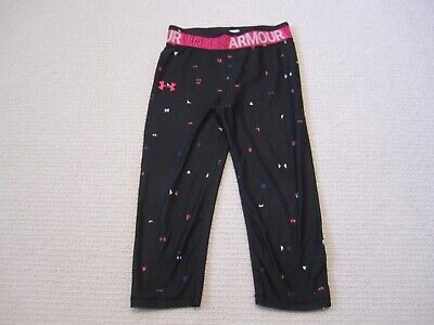 Under Armour Pants Girls Large Black Pink Fitted Athletic Leggings Capri Youth