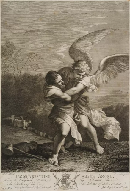 EARLOM (*1743) nach ROSA (*1615), Der Kampf Jakobs mit dem Engel,  1766, Mezzoti