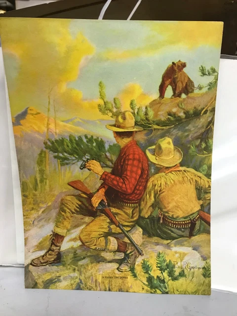 Vintage original PRINT~MEN in MTNS SEE BEAR  timber Line drama~philip GOODWIN