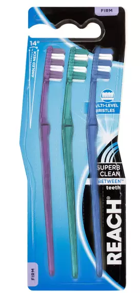3pk Reach Superb Clean Between Teeth Toothbrushes Multi-level Firm Bristles