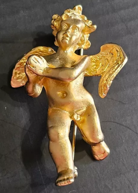 Karl Lagerfeld Style Gold Tone Angel Cherub Putti Pin Brooch