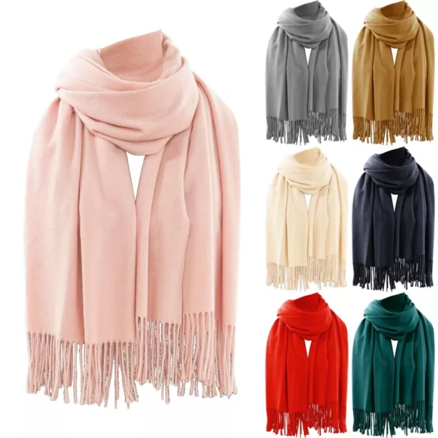 Cashmere Scarf For Womens Mens Super Soft Fashion Long Tassel Solid Long Scarf