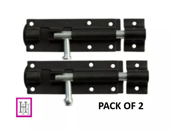 2 PACK BLACK TOWER BOLT Gate Door Shed Slide Latch Lock Bolts Heavy 4" Duty