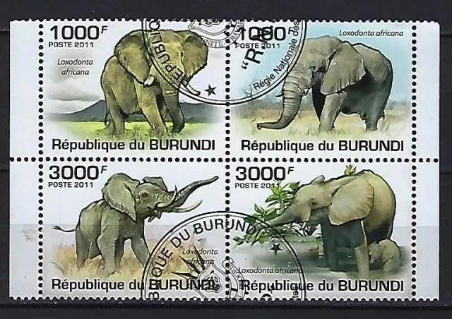 Animaux Eléphants Burundi 2011 (400) Yvert n° timbres du bloc 154 oblitérés