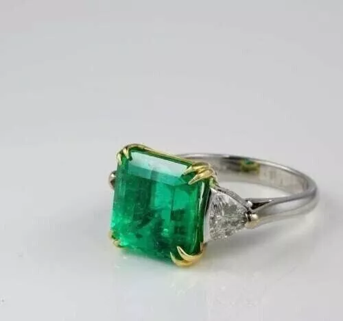 3.75Ct Art Deco Style Green Emerald & Lab Created Diamond Engagement Silver Ring