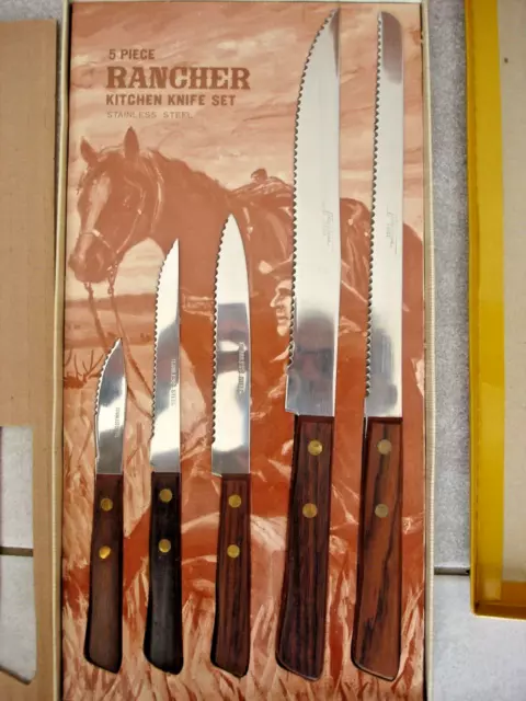 Lot set de 5 couteaux de cuisine rancher Bois et Inox