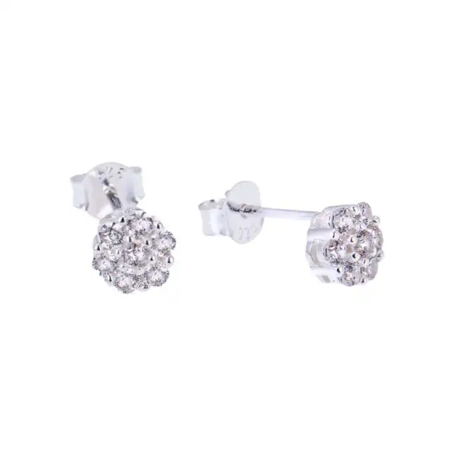 Sterling Silver & CZ Crystal Cluster Stud Earrings